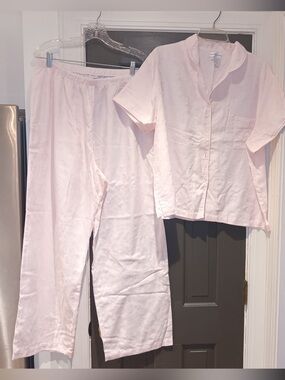 Miss Elaine Pale Pink Loungewear Set, cotton blend, damask